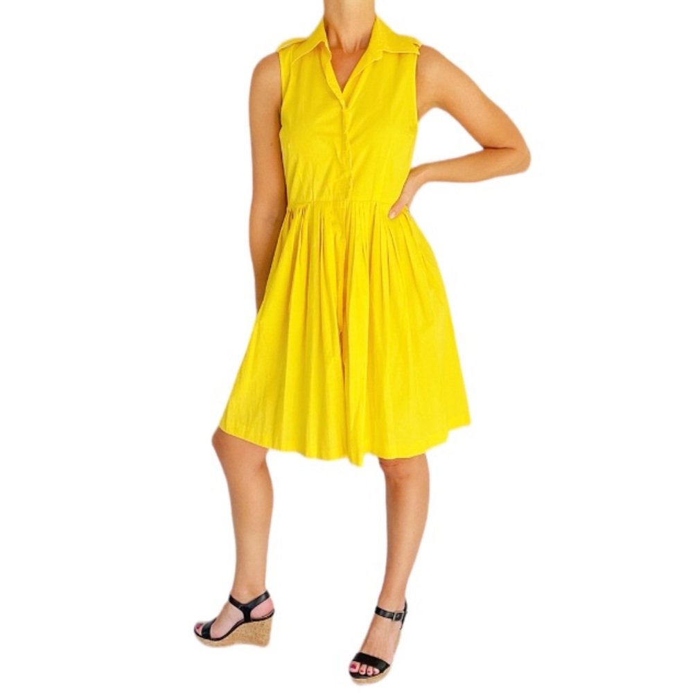 Vera Wang Lavender Label yellow sleeveless cotton snap front dress size 2
